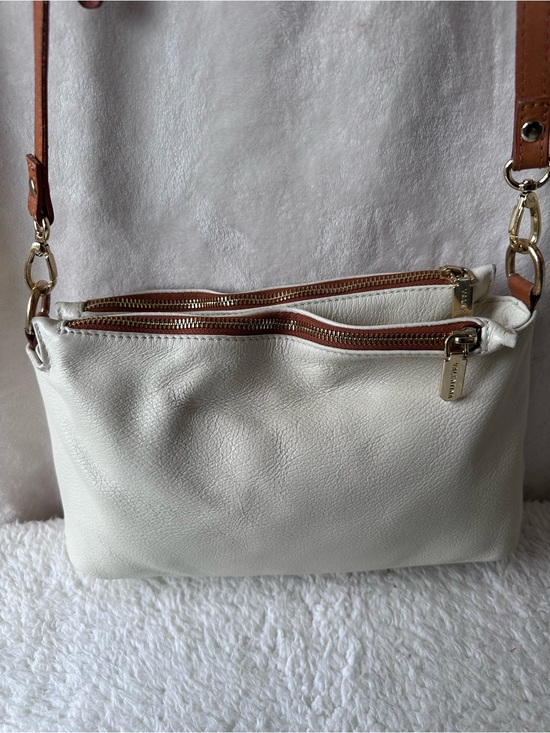 Valentino Handbags - Valentino White Leather Crossbody with Tan Trim and Gold Hardware